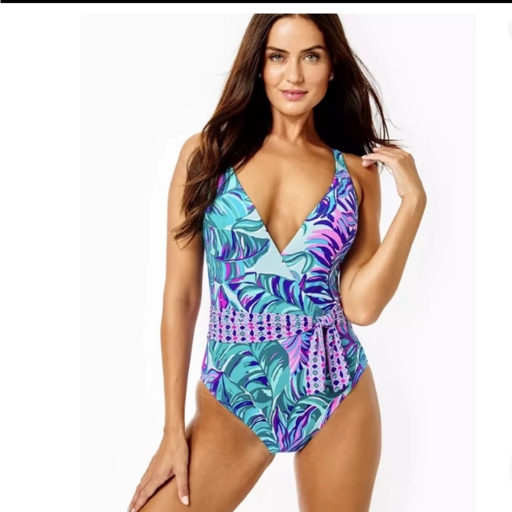 Lilly Pulitzer Plunge Faux Wrap one piece swimsuit size 10